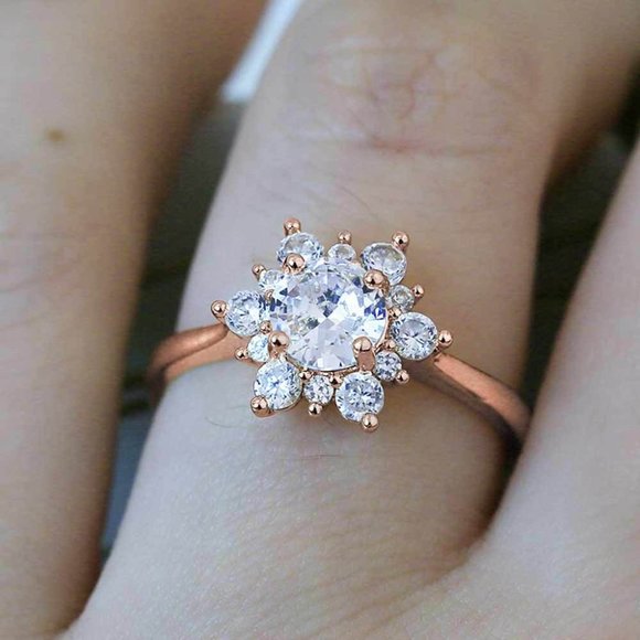 💎 Sweet Round Flower Pure Zircon Thin Rose Gold Dainty Ring for Women, VIP377 - Picture 2 of 3
